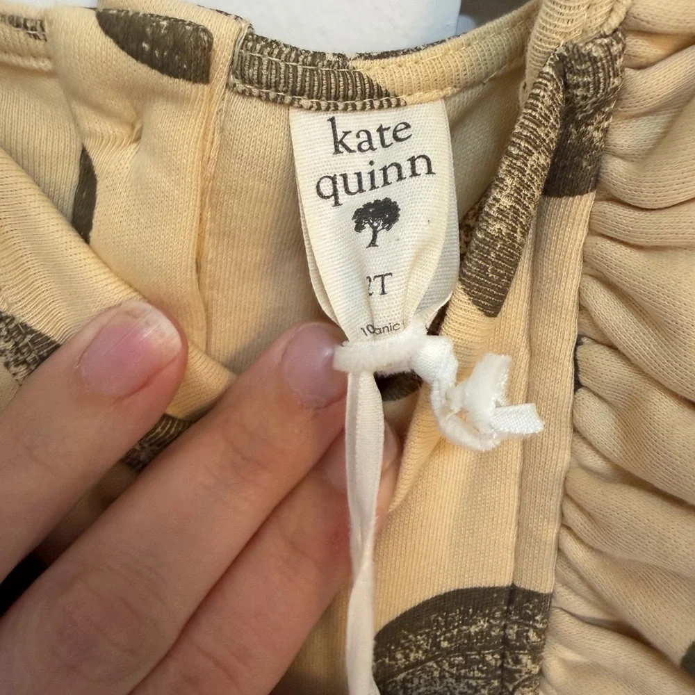 Kate Quinn Kids 2T Organic Cotton Football Print Ruffle Pinafore Dress Tan‎
